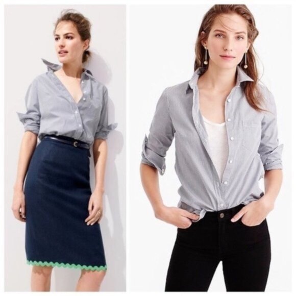 J. Crew | Everday Shirt Striped Poplin Sz. 0 - Picture 1 of 7
